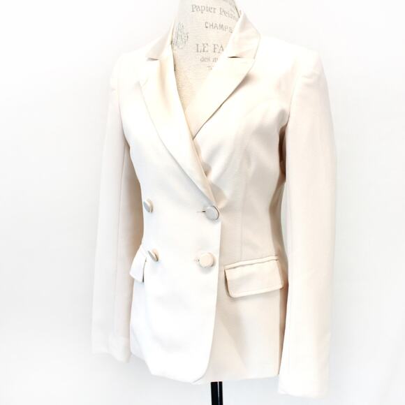LAVEER Beige Blazer Size 4 Double Breasted Structured Suit Jacket Office Wear - Picture 1 of 8